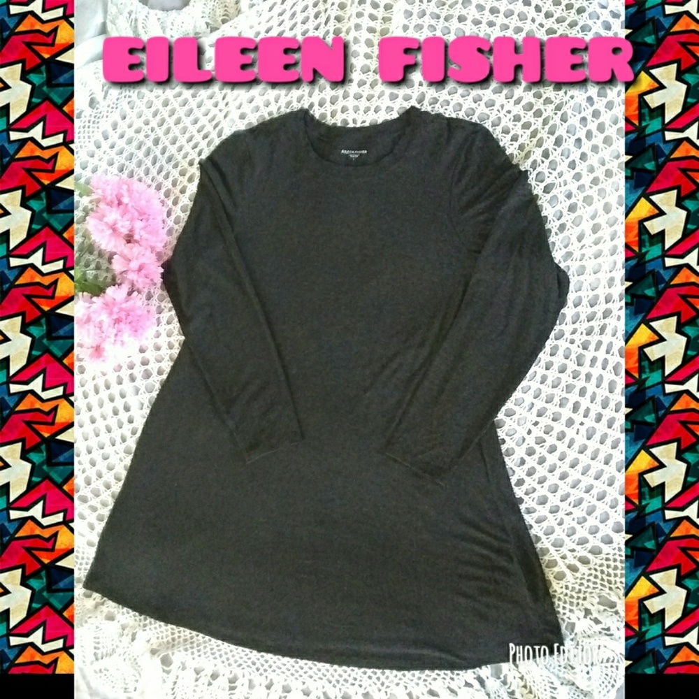 EILEEN FISHER GRAY LONG SLEEVE CREWNECK DRESS